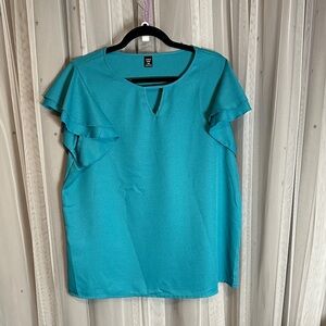 SHEIN Teal Flutter Sleeve Blouse